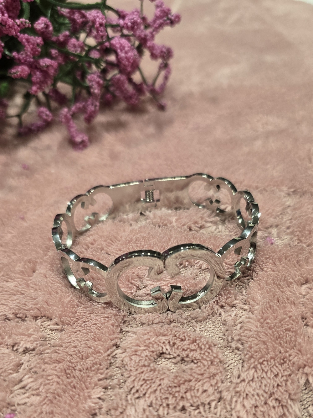 Silver Interlocking Heart Bangle Bracelet - Women's Jewelry